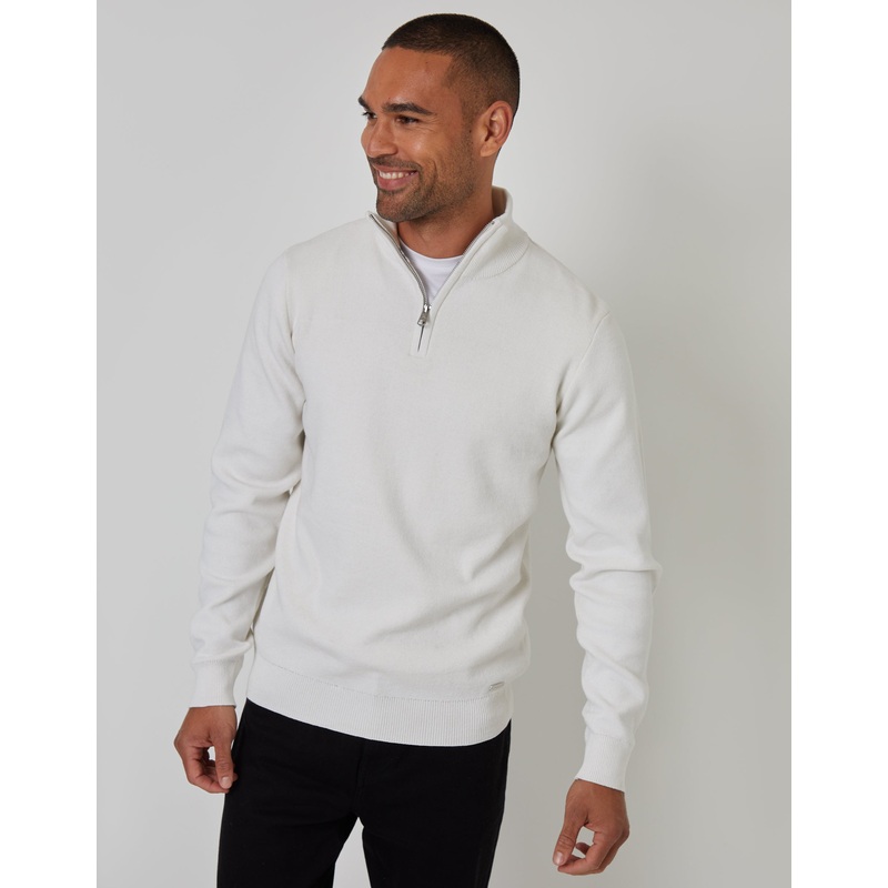 Stone Knitted Quarter Zip Jumper Stone S