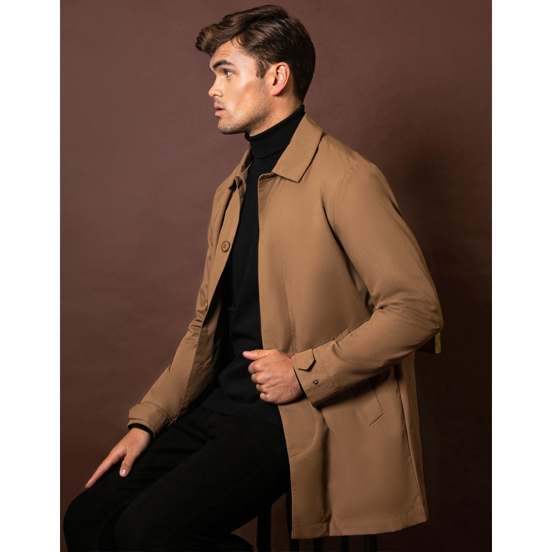 Tan Brown Showerproof Longline Mac Tan Brown S