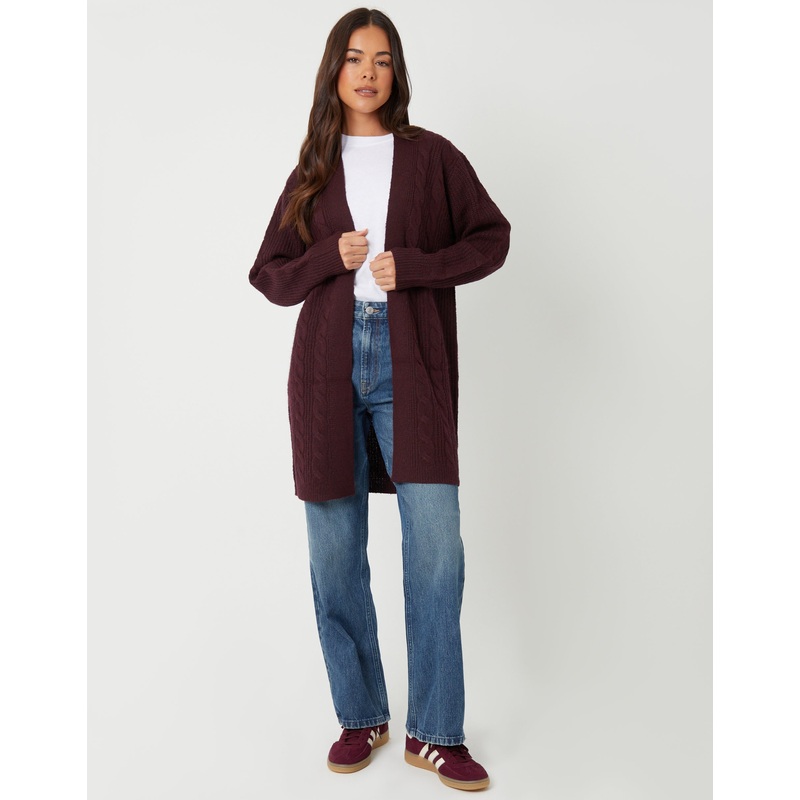 Berry Red Cable Knit Cardigan Berry Red 8