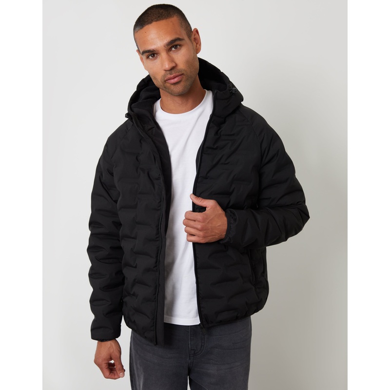 Black Hooded Quilted Jacket Black S