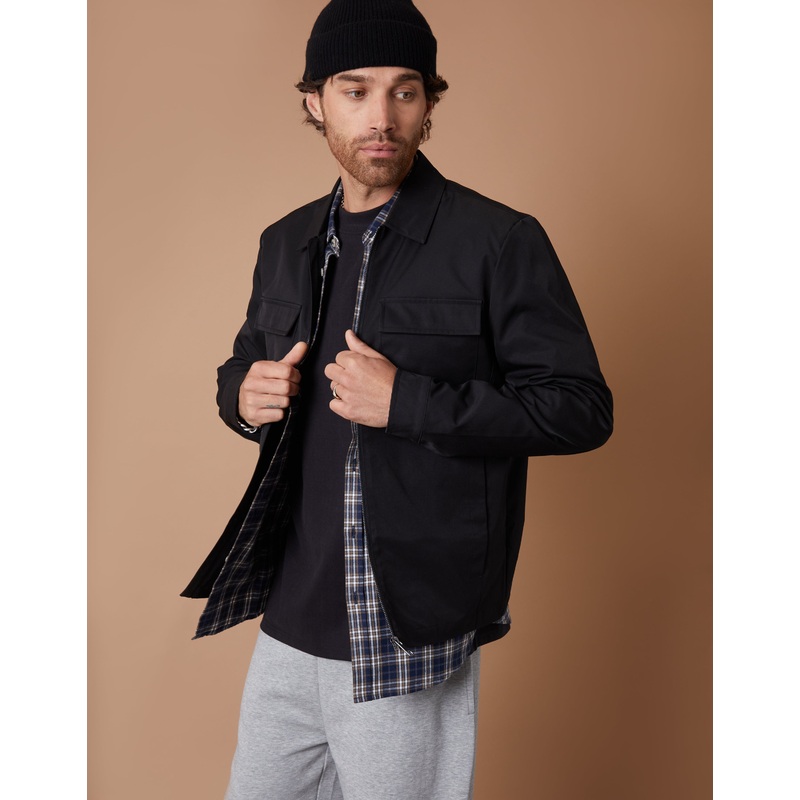 Black Lightweight Collared Zip Up Jacket Black S