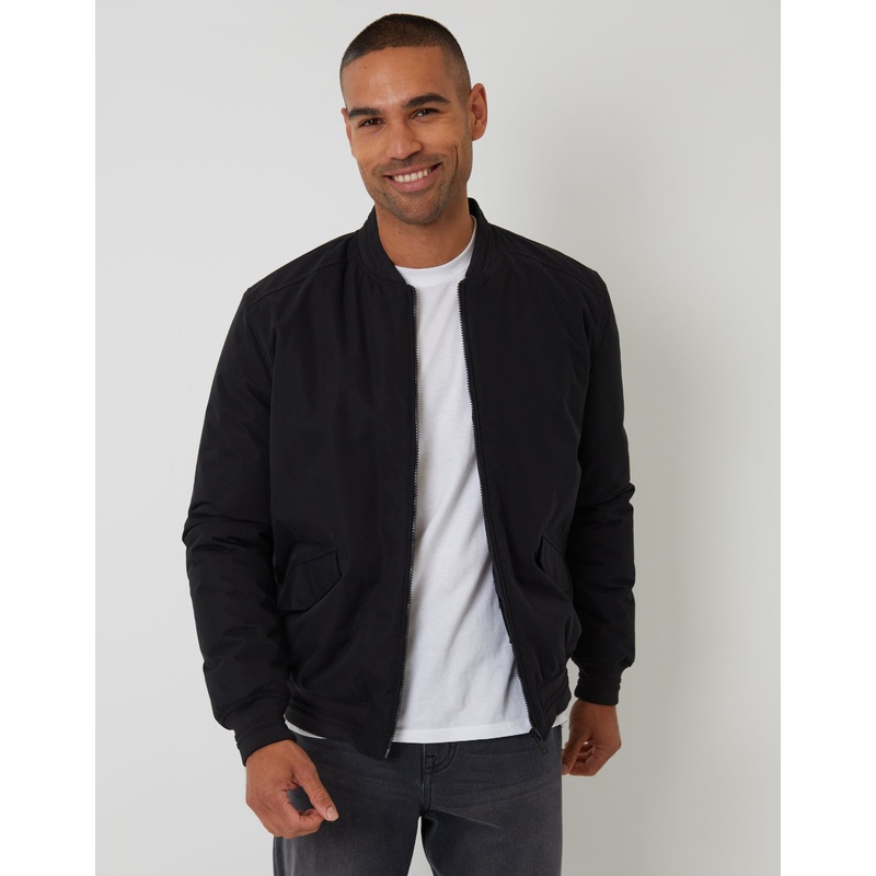 Black Padded Bomber Jacket Black S