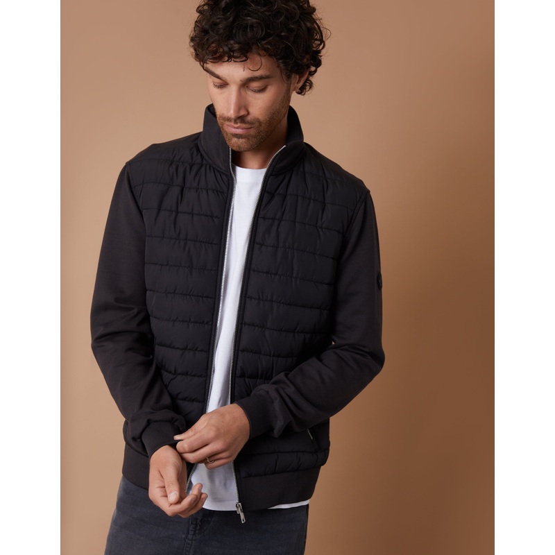 Black Quilted Hybrid Funnel Neck Jacket Black S