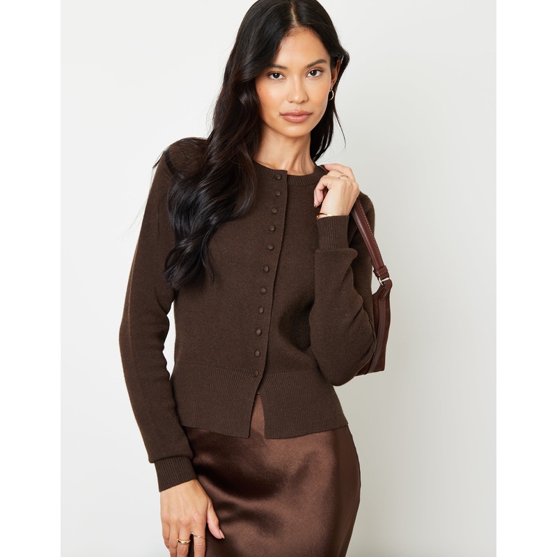 Chocolate Brown Crew Neck Compact Knitted Cardigan Chocolate Brown 8