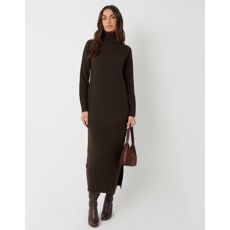 Chocolate Brown Knitted Roll Neck Maxi Dress Chocolate Brown 8