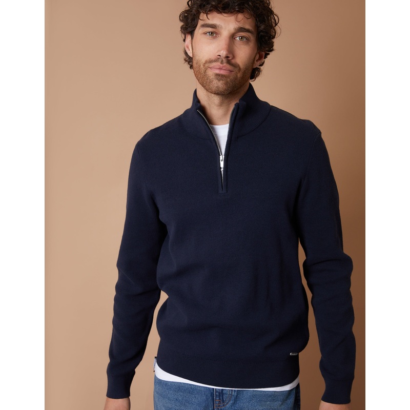 Navy Knitted Quarter Zip Jumper Navy S