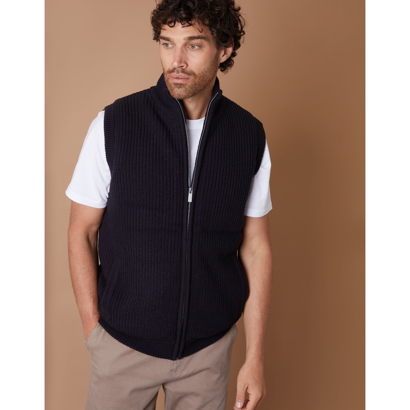 Navy Knitted Quilted Gilet Navy S