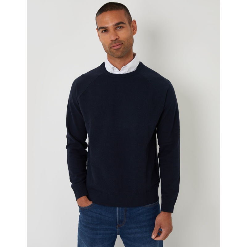 Navy Mock Shirt Raglan Knitted Jumper Navy S