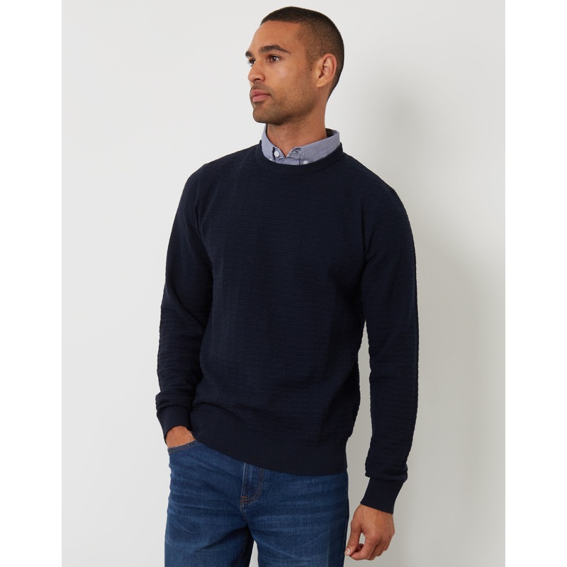 Navy Mock Shirt Textured Knitted Jumper Navy S