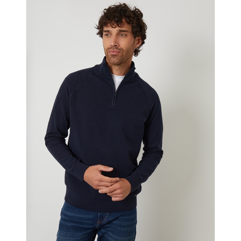 Navy Raglan Knitted Quarter Zip Jumper Navy S