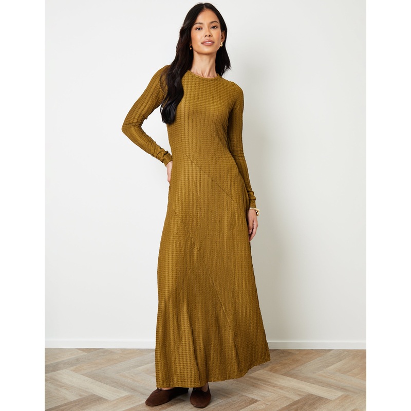 Olive Green Textured Jersey Seam Detail Maxi Dress Olive Green 8