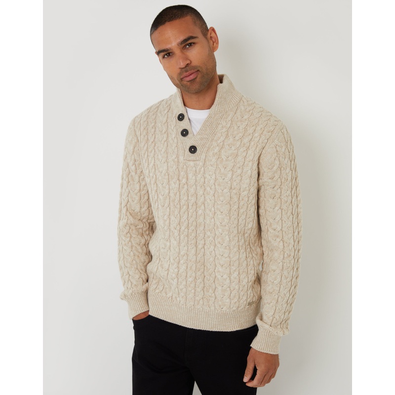 Stone Twist Funnel Neck Cable Knit Jumper Stone Twist S
