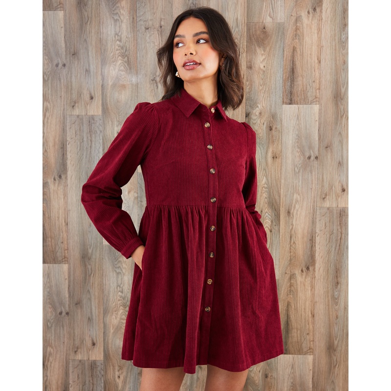 Berry Red Corduroy Smock Shirt Dress Berry Red 8