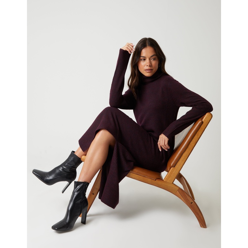 Berry Red Knitted Roll Neck Maxi Dress Berry Red 8