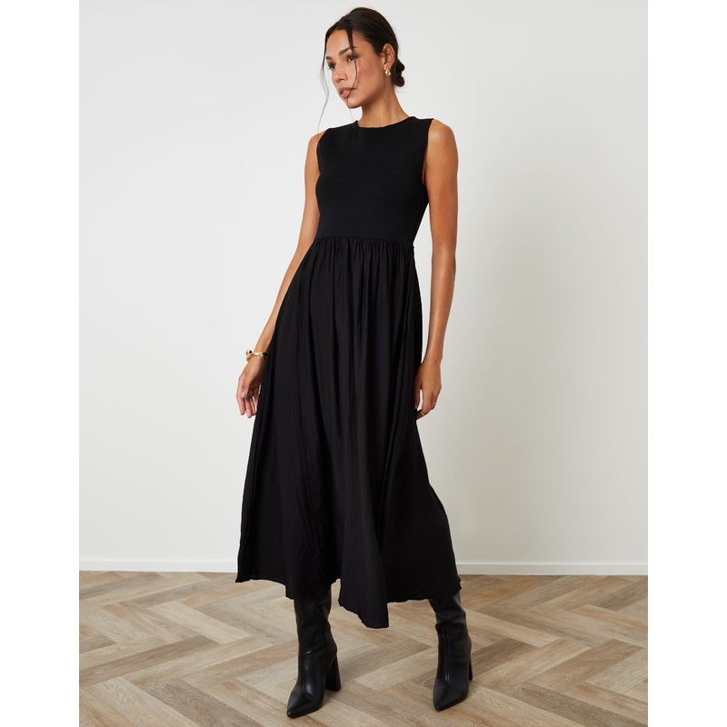 Black 2-in-1 Sleeveless Knitted Vest Maxi Dress Black 8