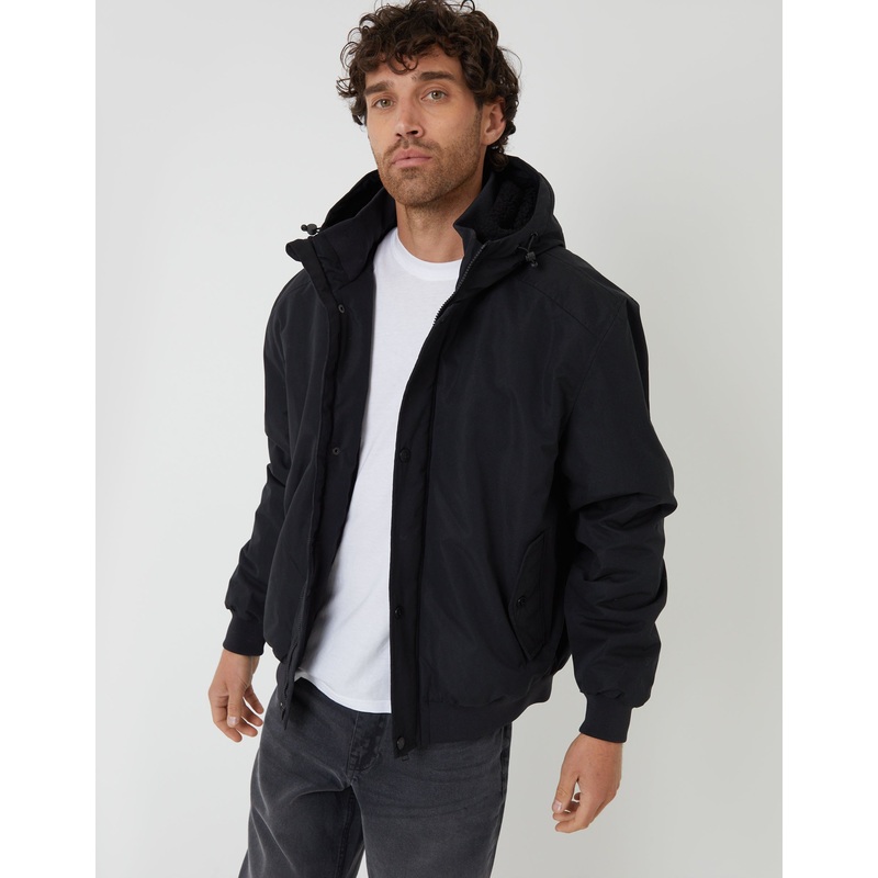 Black Microfleece Lined Hooded Lightweight Jacket Black S