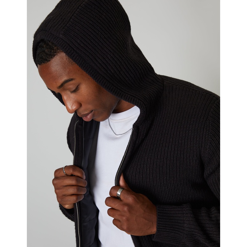 Black Padded Knitted Jacket Black S