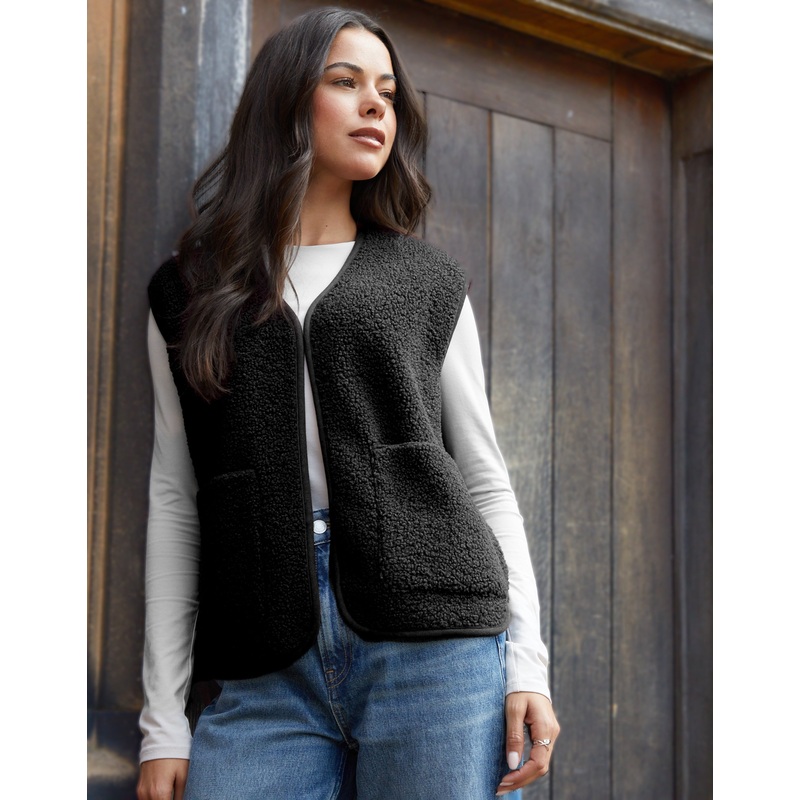 Black Reversible Fleece Borg Gilet Black S