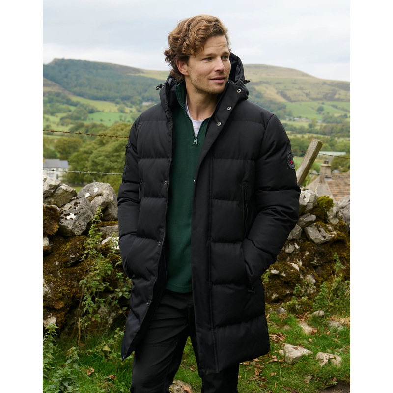 Black Showerproof Longline Hooded Puffer Jacket Black S