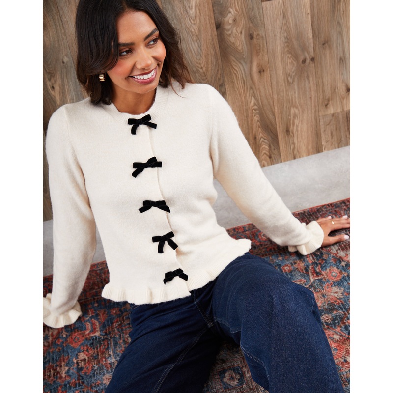 Cream Bow Front Knitted Cardigan Cream 8