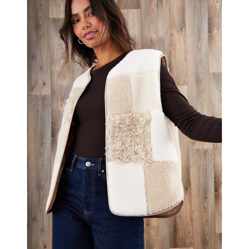 Cream Patchwork Borg Gilet Cream 8