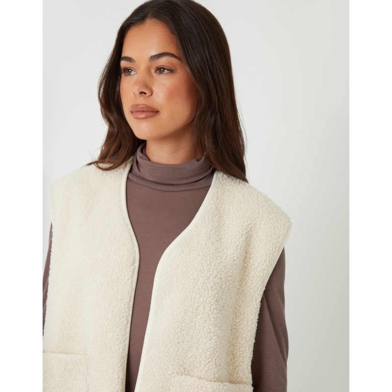 Cream Reversible Fleece Borg Gilet Cream S