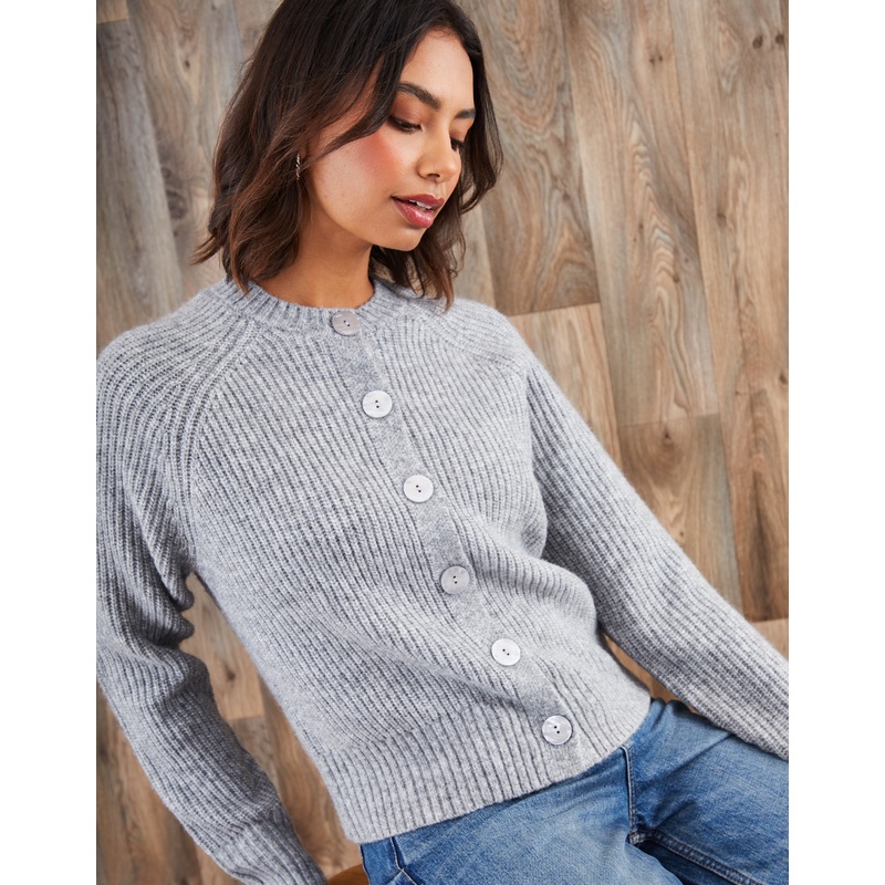 Grey Chunky Knit Button Up Cardigan Grey 8