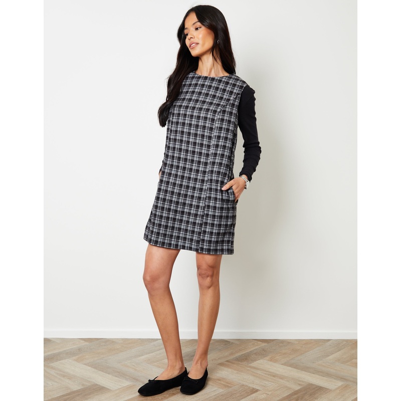 Mono Check A-Line Mini Pinafore Dress Mono 8
