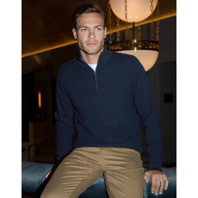 Navy Mini Cable Knit Quarter Zip Jumper Navy S