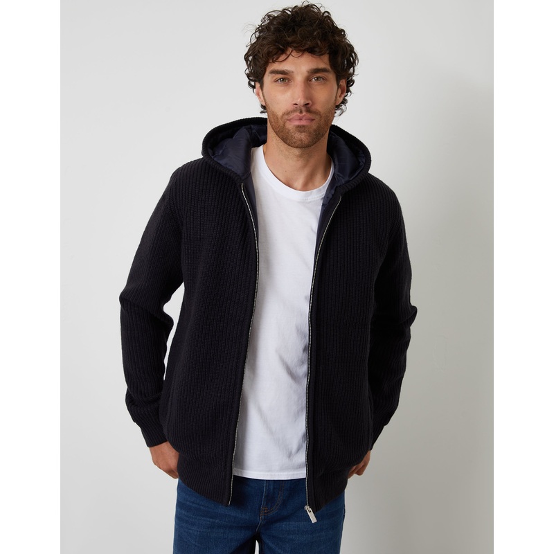 Navy Padded Knitted Jacket Navy S