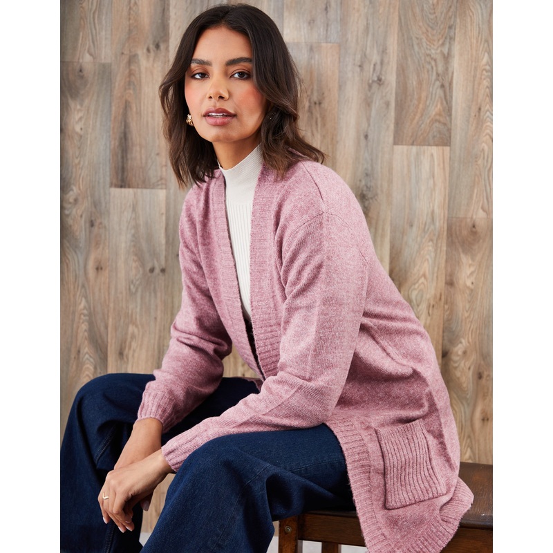 Pink Longline Knitted Open Cardigan Pink 8
