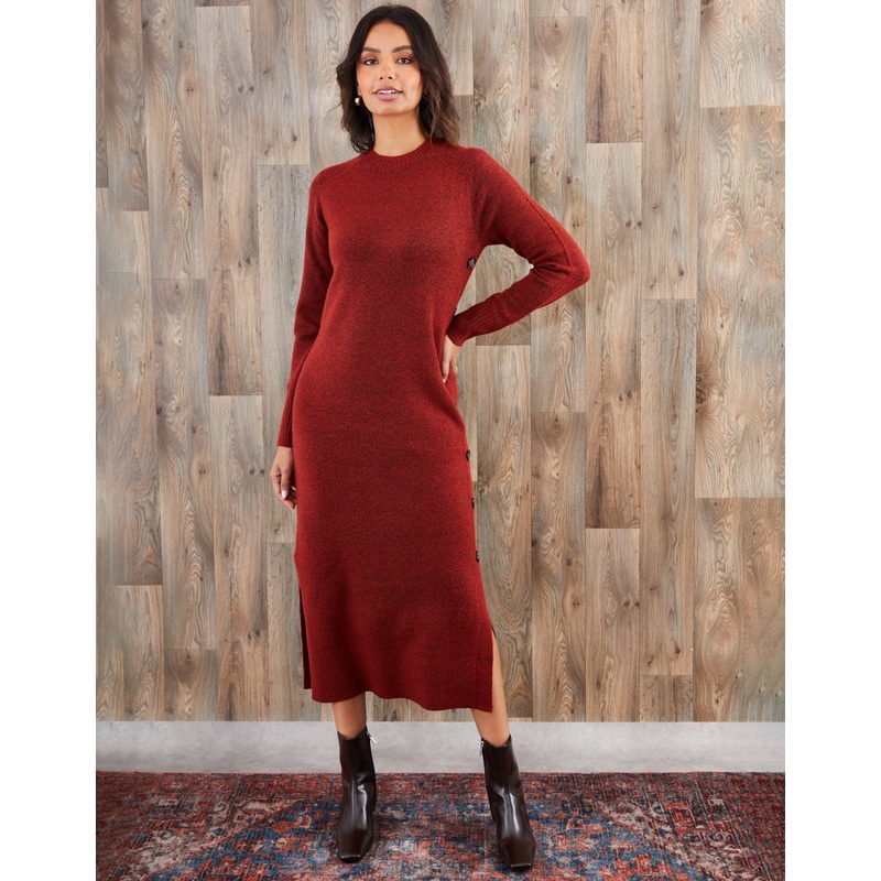 Rust Orange Knitted Side Button Detail Maxi Dress Rust Orange 8