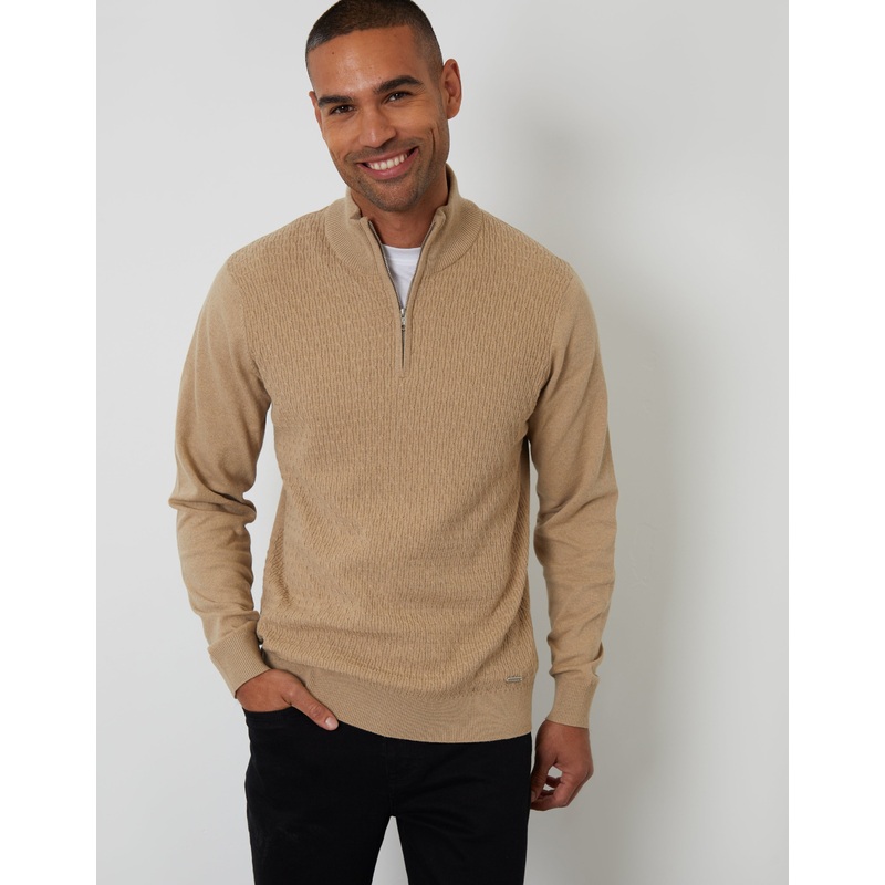 Taupe Mini Cable Knit Quarter Zip Jumper Taupe S