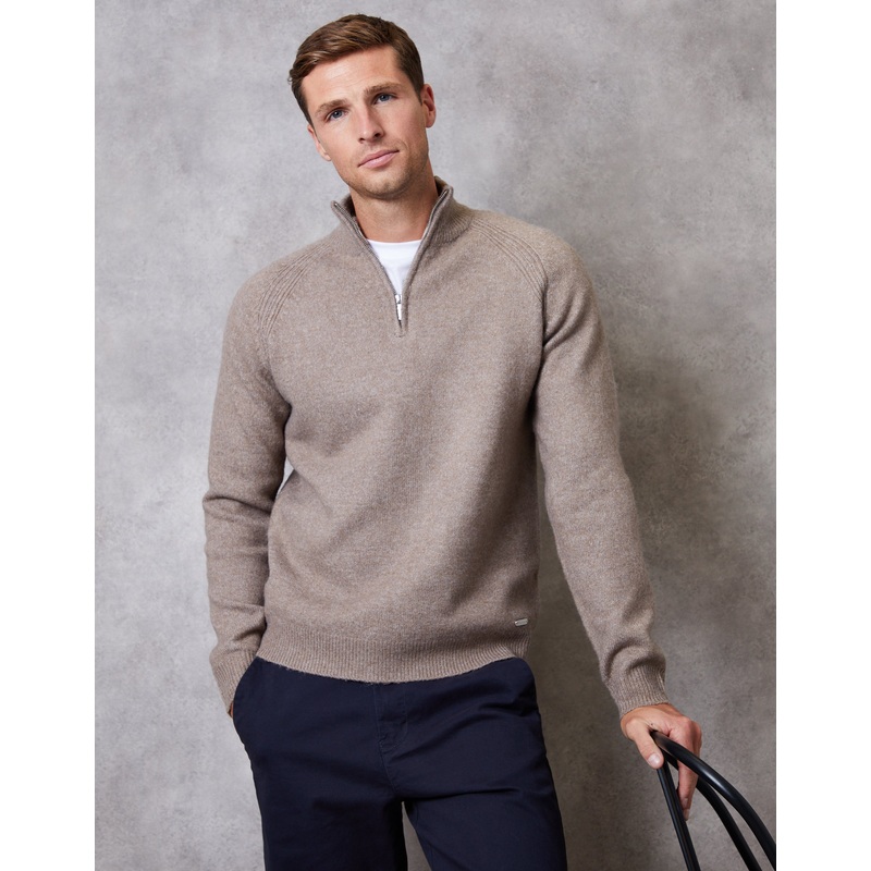 Taupe Raglan Rib Quarter Zip Knitted Jumper Taupe S