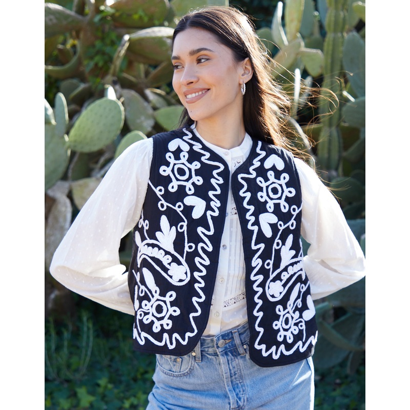 Black Cornelli Embroidered Gilet Black 8