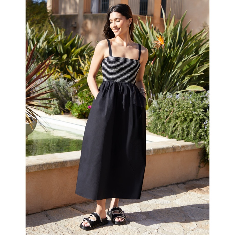 Black Shirred Bodice Midaxi Dress Black 8