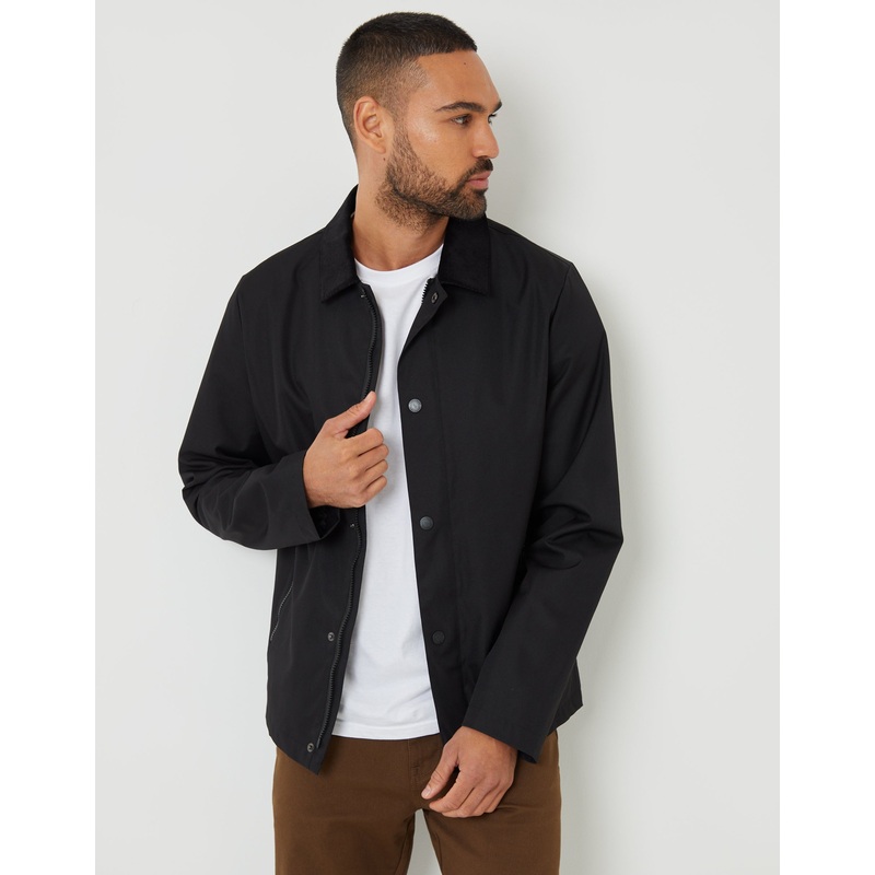 Black Showerproof Corduroy Collar Jacket Black S