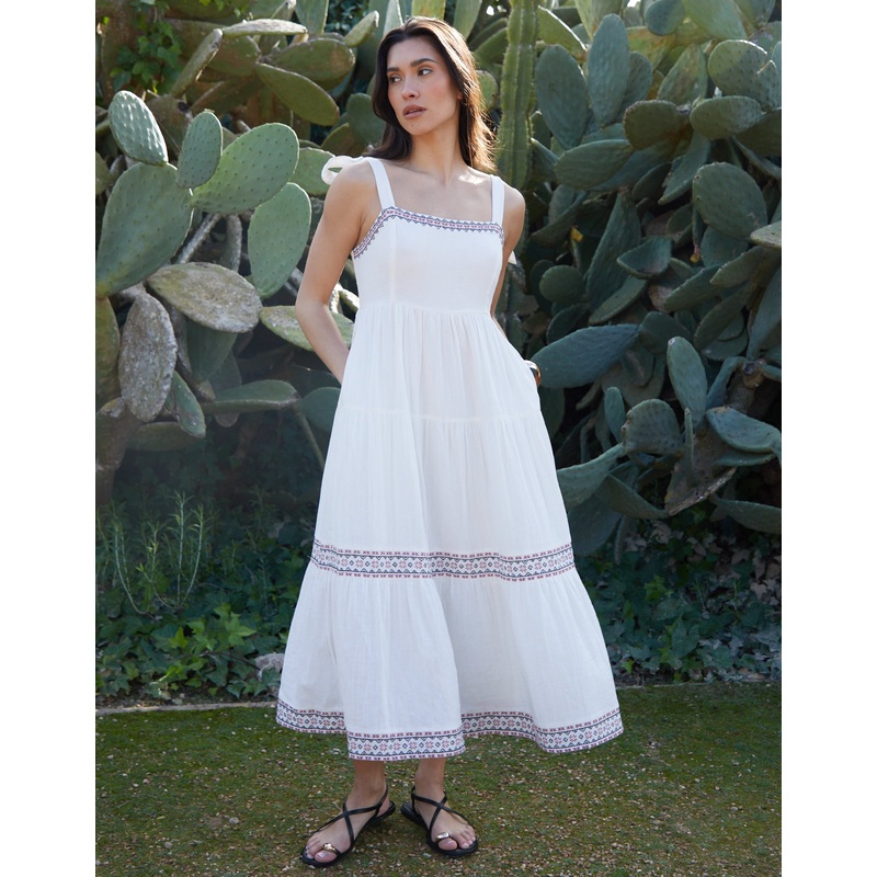 Cream Embroidered Tiered Maxi Dress Cream 8