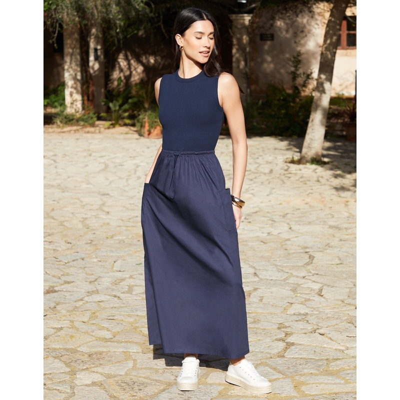 Navy Sleeveless Utility Jersey Poplin Mix Maxi Dress Navy 8