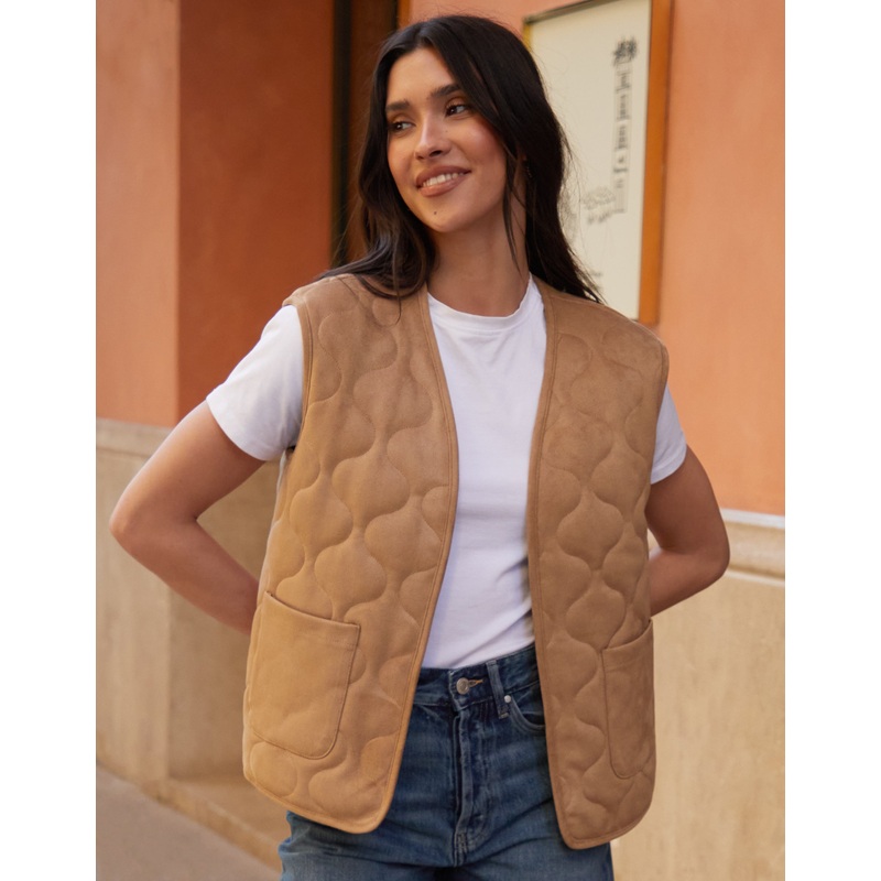 Tan Brown Suedette Onion Quilted Gilet Tan Brown 8