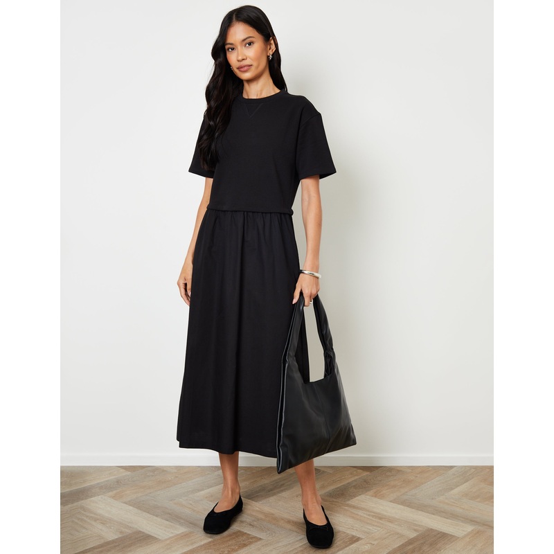 Black 2-in-1 Sweat Dress with Poplin Skirt Black 8