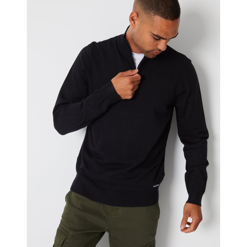 Black Funnel Neck Quarter Zip Knitted Jumper Black S