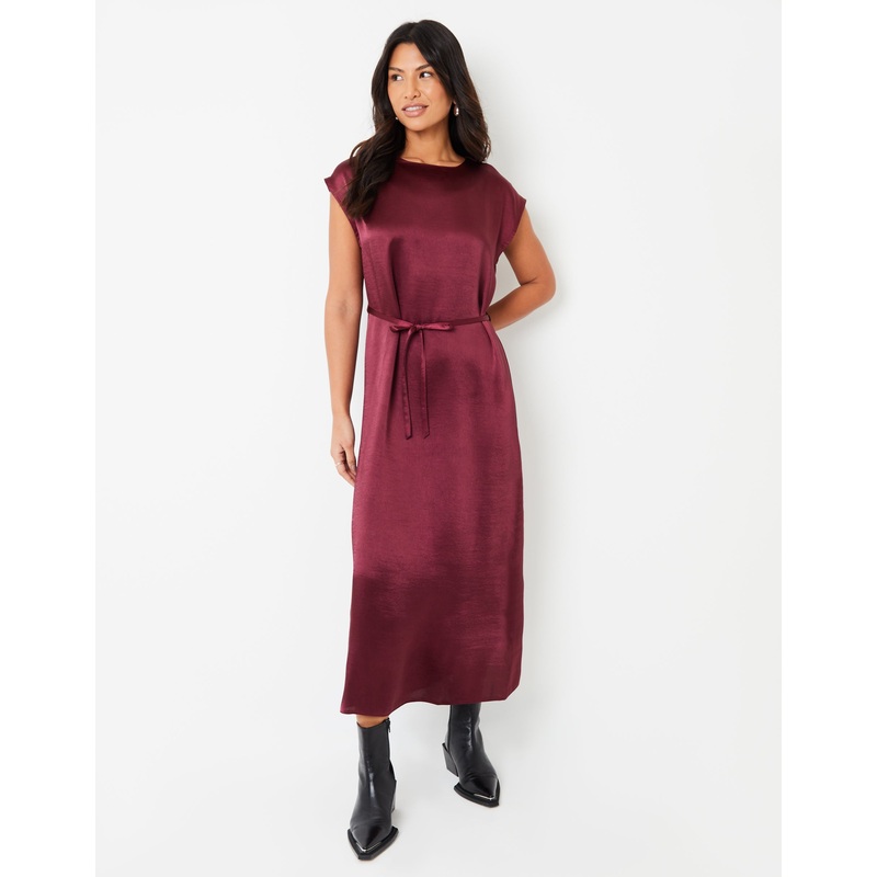 Burgundy Belted Satin Column Maxi Dress Burgundy 8