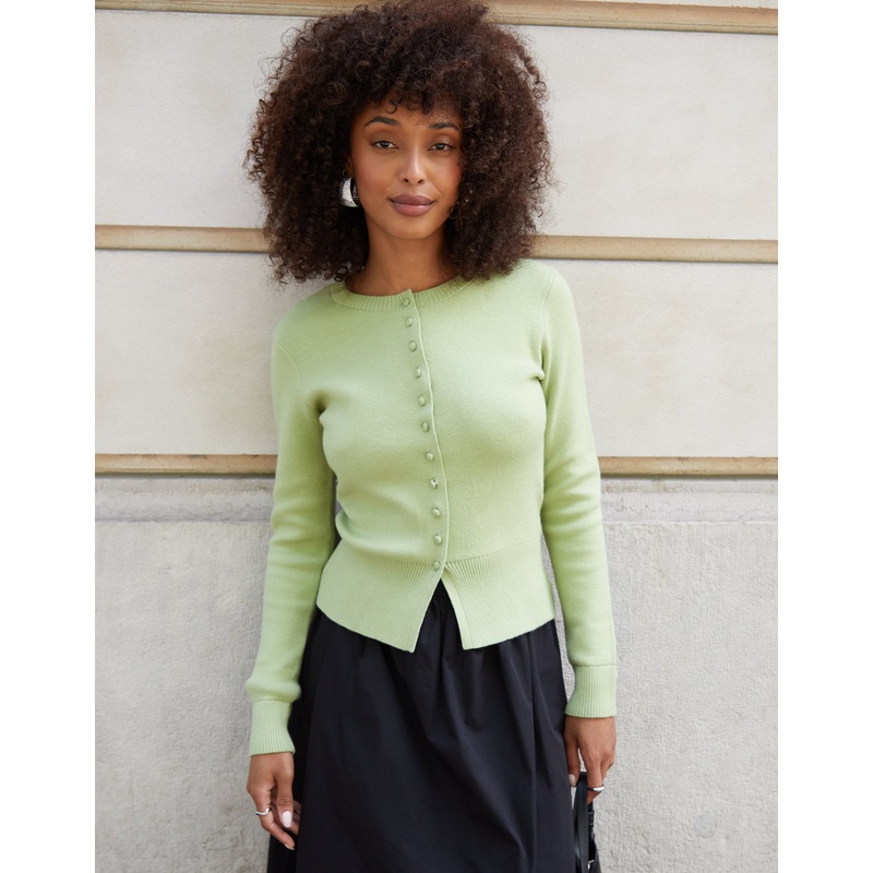 Sage Green Crew Neck Compact Knitted Cardigan Sage Green 8