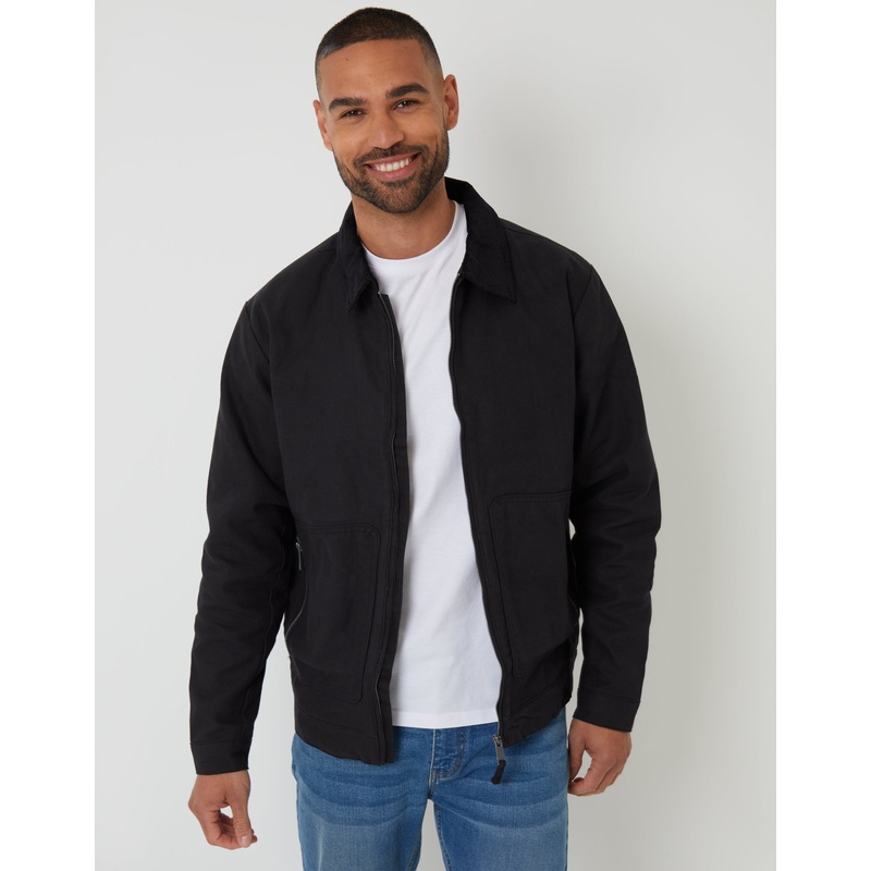 Black Cotton Corduroy Collar Lightweight Jacket Black S