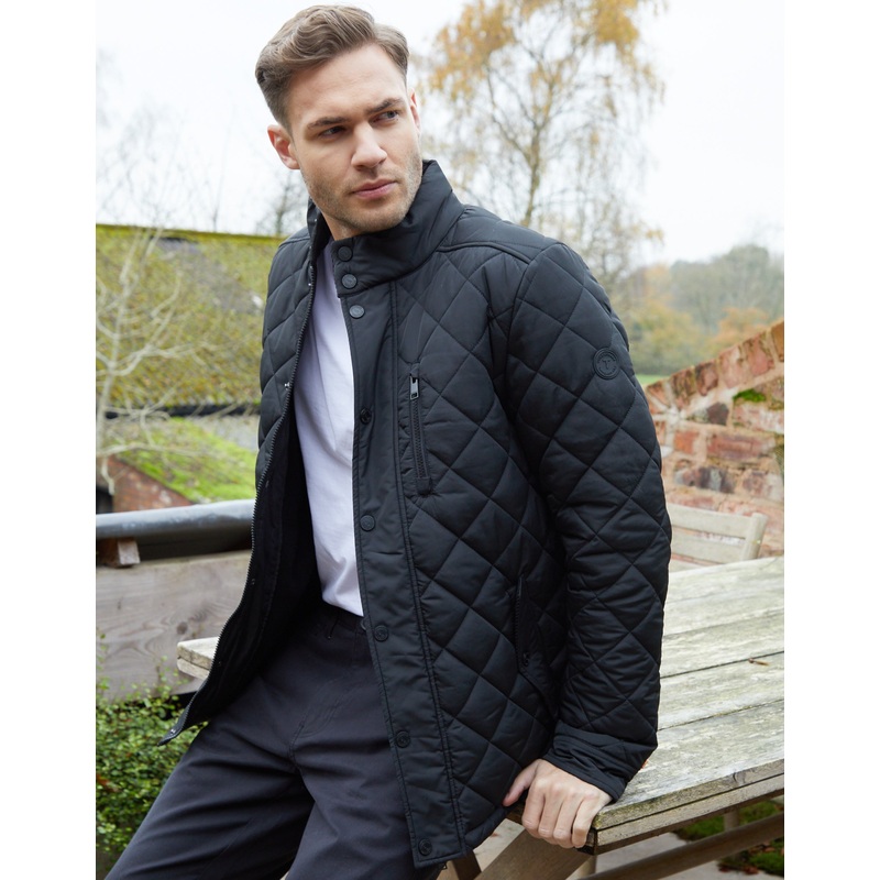 Black Funnel Neck Diamond Quilted Jacket Black S