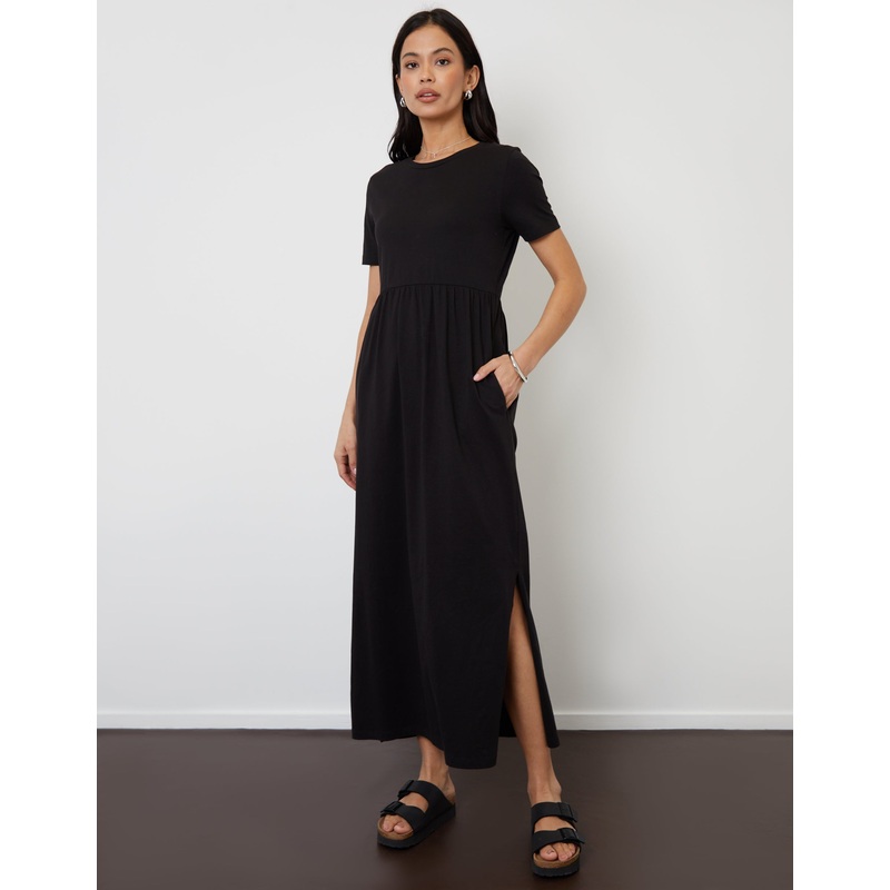 Black Jersey Maxi Dress with Pockets Black 8