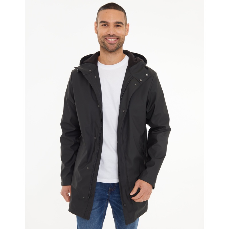 Black Microfleece Lined Longline Hooded Raincoat Black S