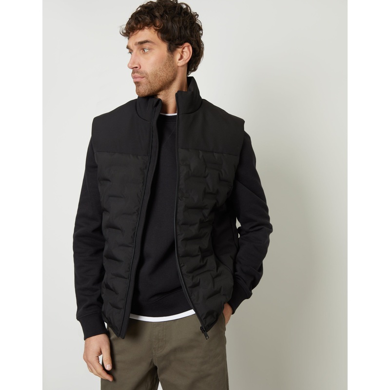 Black Quilted Panel Funnel Neck Gilet Black S