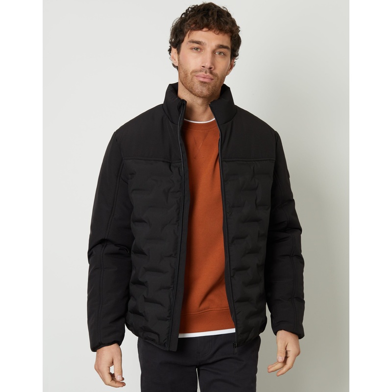 Black Quilted Panel Funnel Neck Jacket Black S